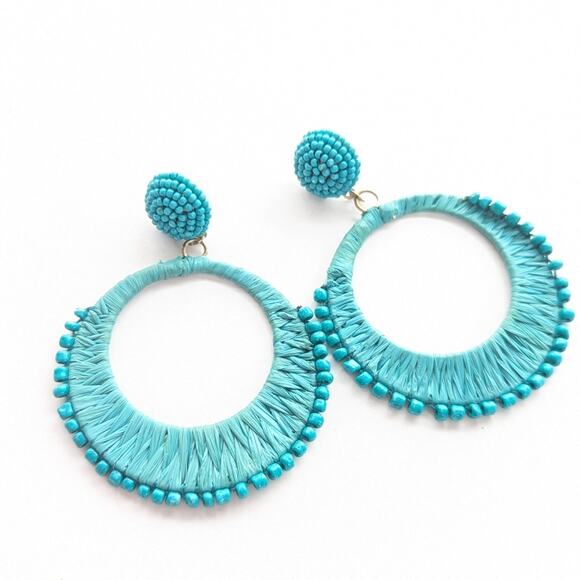 Bohemian Style Vacation Seed Bead Rattan Woven Beaded Dangle Post Stud Earrings - Picture 2 of 4